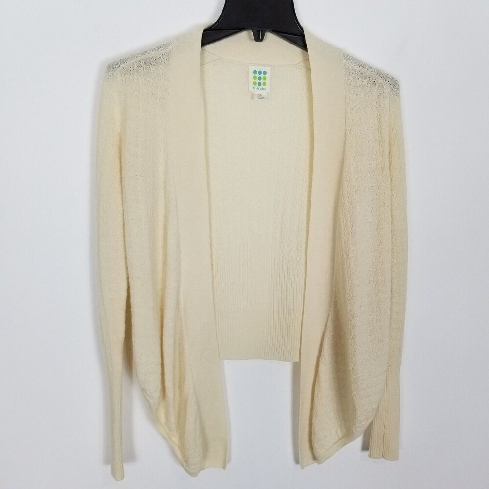 Title Nine Women Washable Wool Right Wrap Sweater Cardigan Size XS Ivory Open